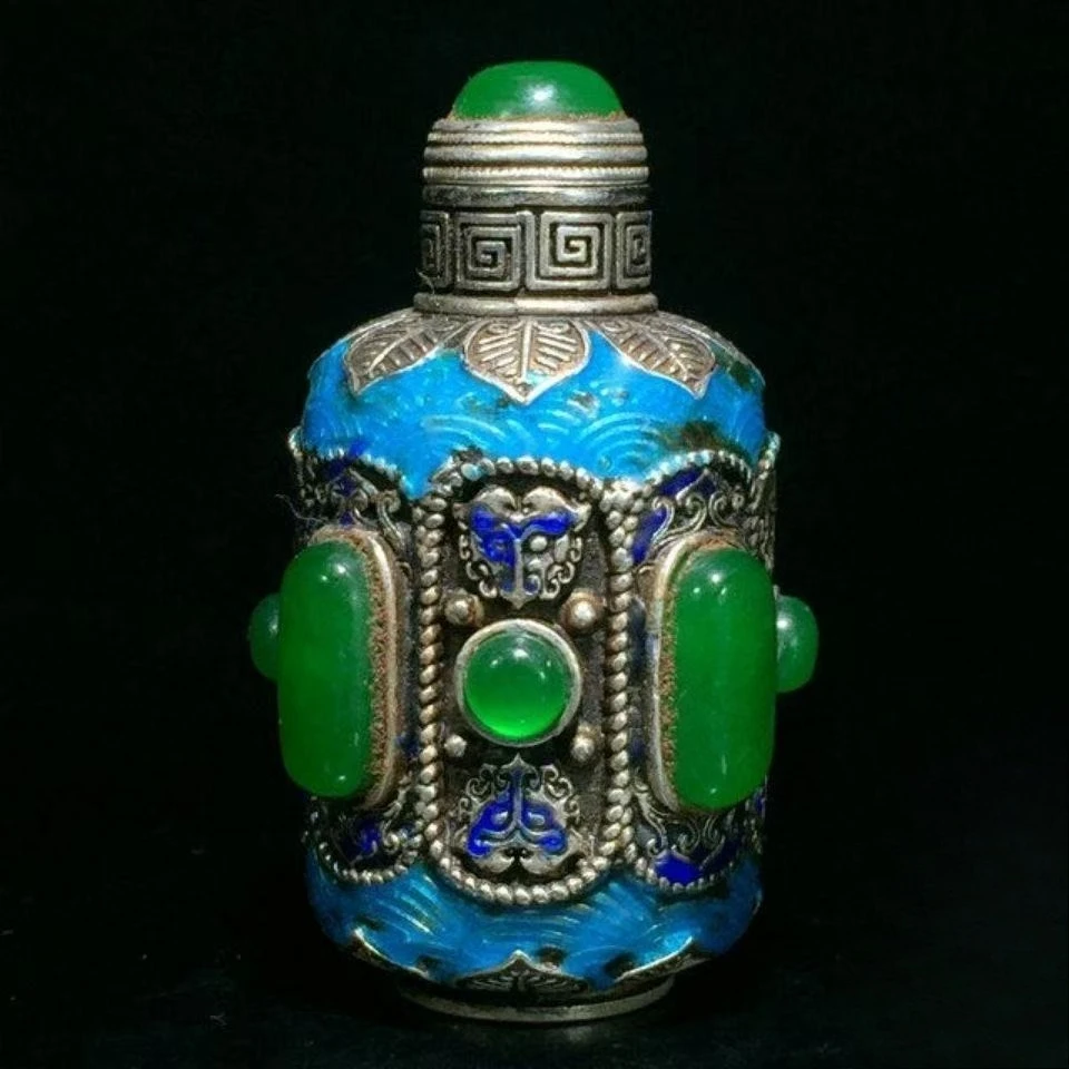 Vintage Collectible Bottles - El Yapımı Antik Gümüş Kloisonne Nargile